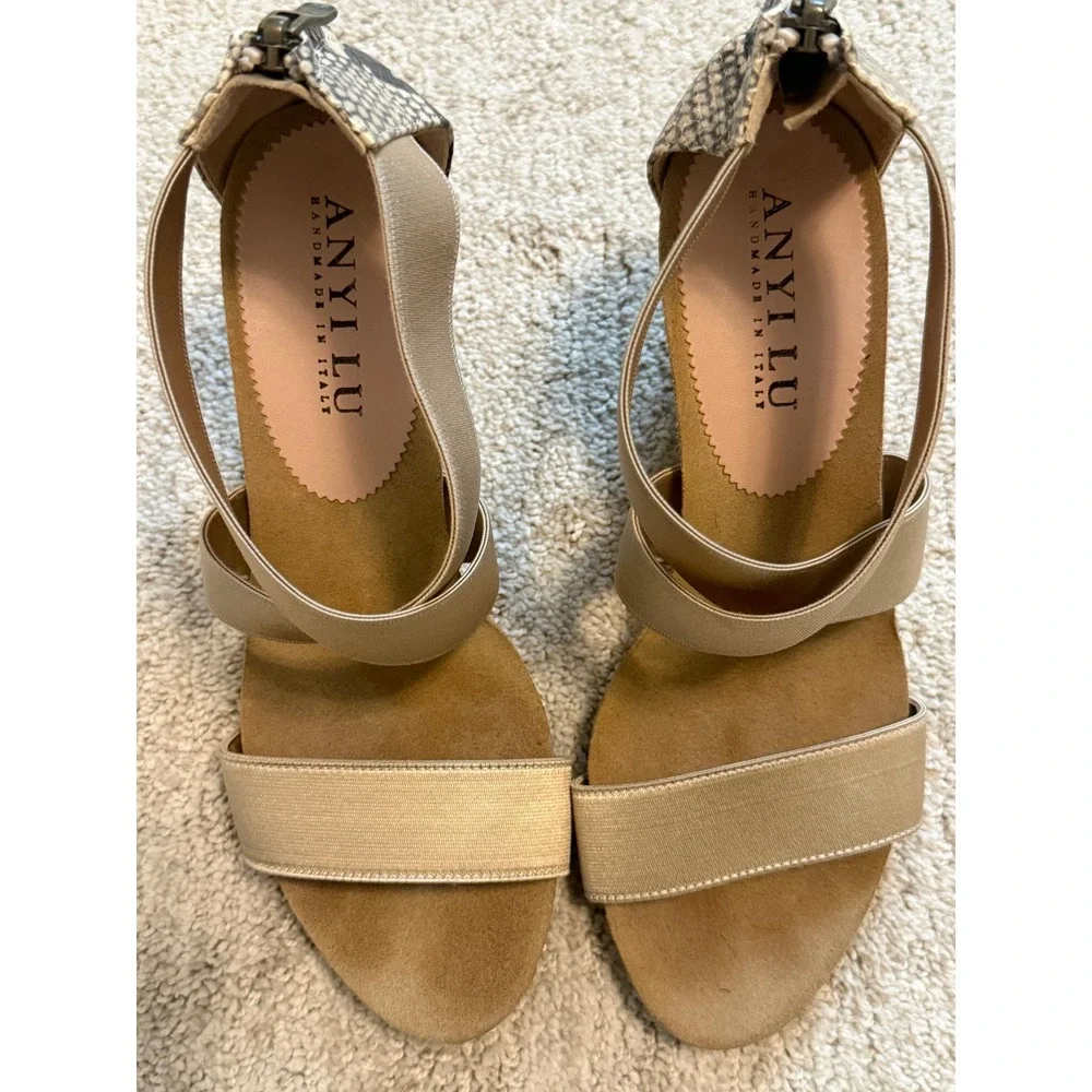 Anyi Lu Snakeskin Gold Wedge Sandals Women's 38.5 (US 8.5)‎ | Handmade Italy